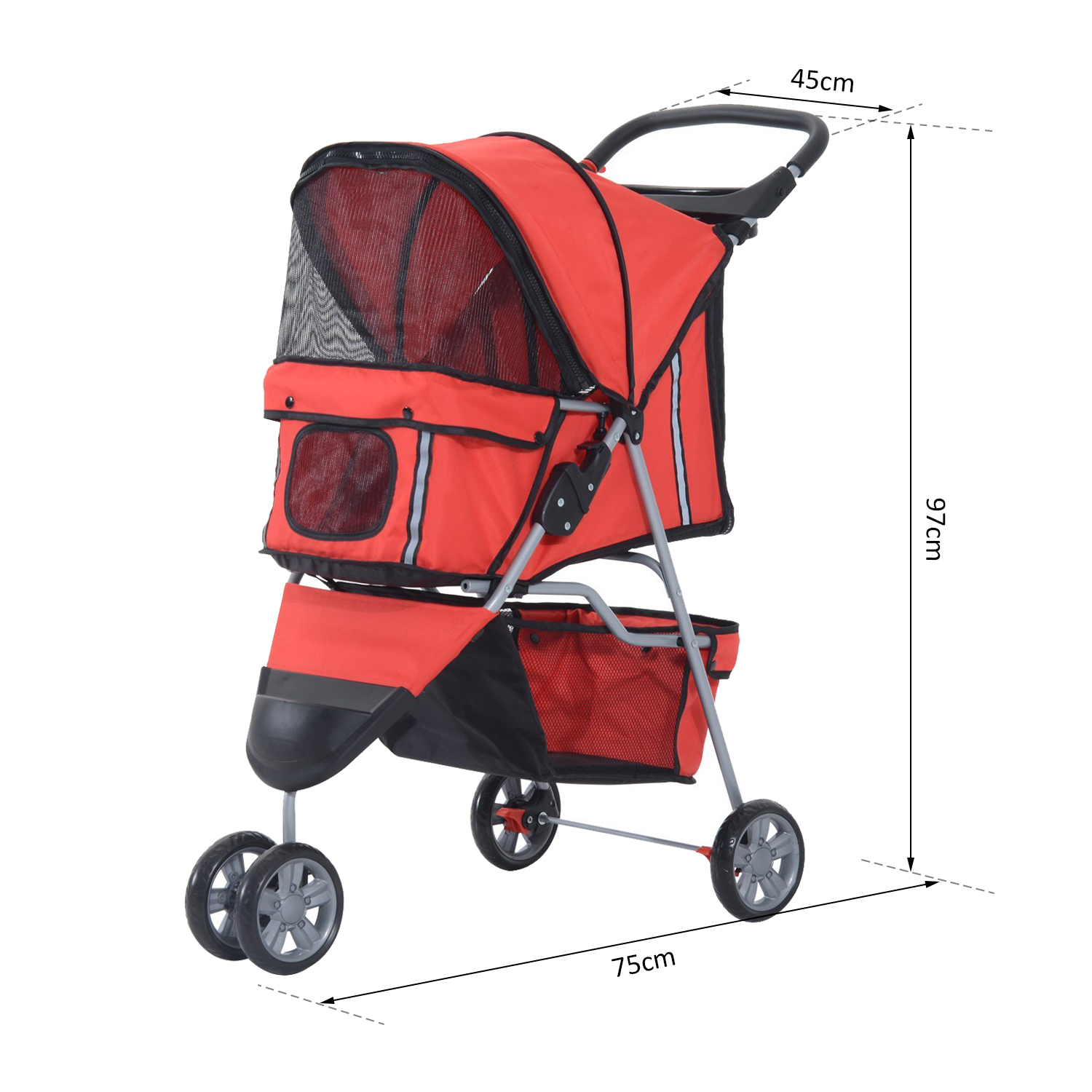 Pet Travel Stroller Cat Dog Pushchair Puppy Jogger Carrier Three Wheels